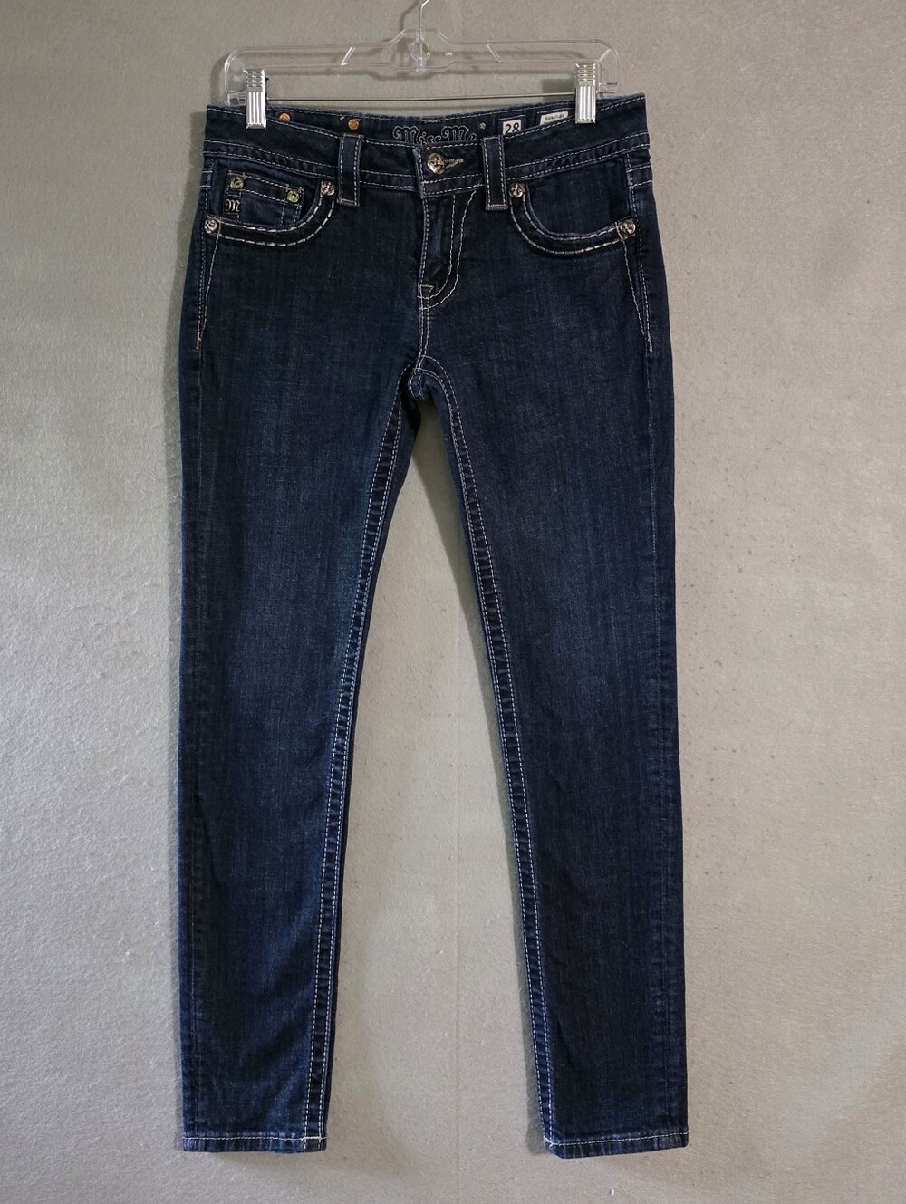 Miss Me Low Rise Floral Rhinestone Signature Skinny Jeans JP7085S2 Size 28 - Picture 1 of 10